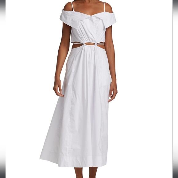 NWT$500 Jonathan Simkhai White Ansley Off-The-Shoulder Shirt Midi Dress Sz Large - Picture 15 of 16
